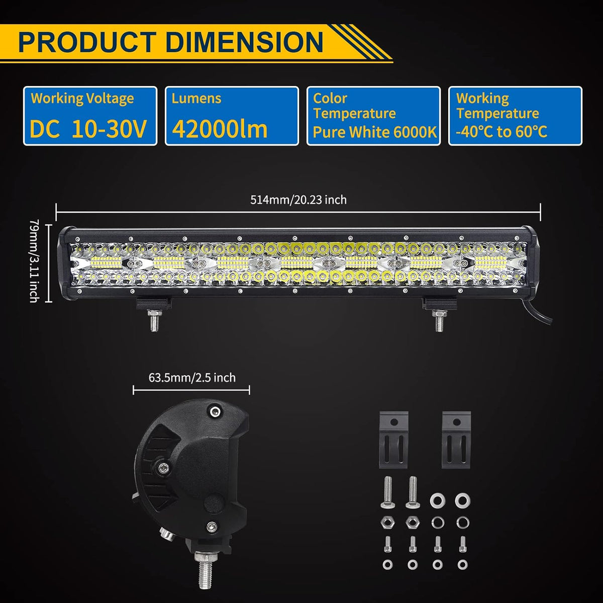 20 inch 420W LED Light Bar Spot Flood Combo Triple Row Driving Light Off Road Lights LED Pods Cubes with Wiring Harness Kit for 4X4 4WD Car ATV UTV SUV Truck Tractor Trailer 12V 24V DC P8622