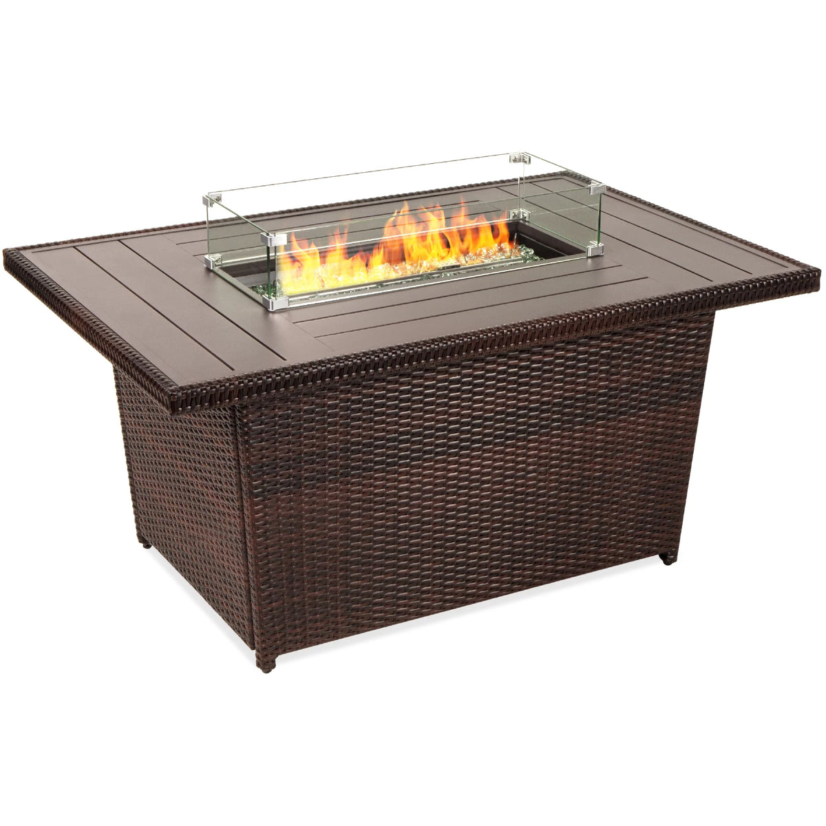 52in Gray Wicker Propane Gas Fire Pit Table with Glass Wind Guard F463