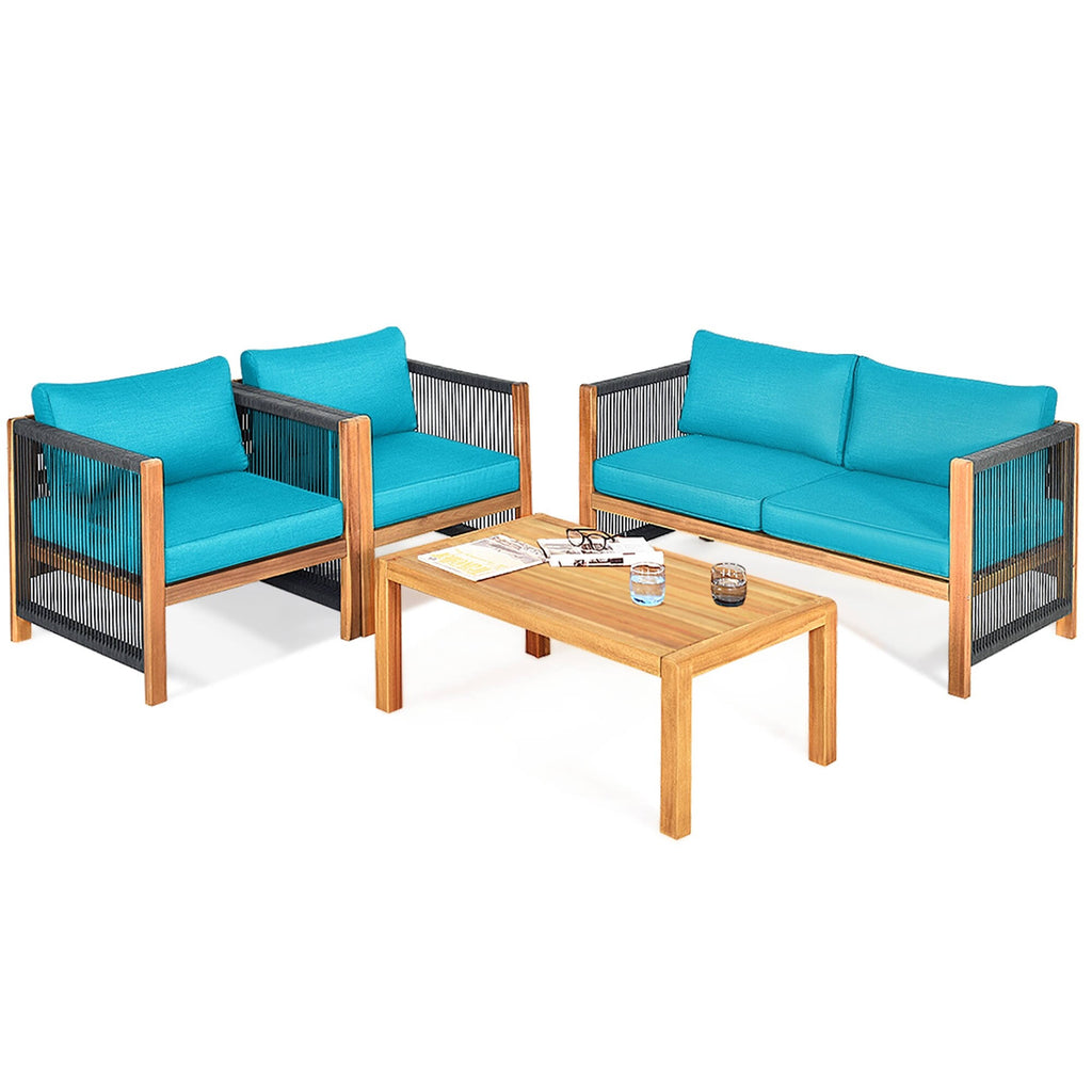 4 Pc Acacia Wood Outdoor Patio Conversation Set T464329