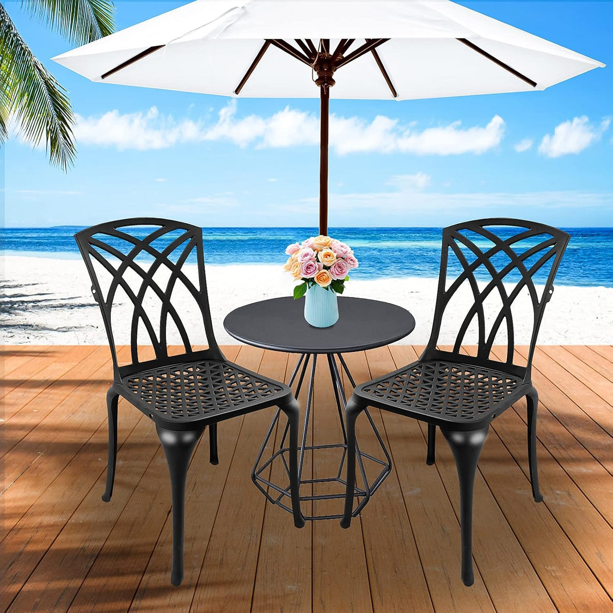 Black Set of 2 Cast Aluminum Outdoor Dining Chairs U472770