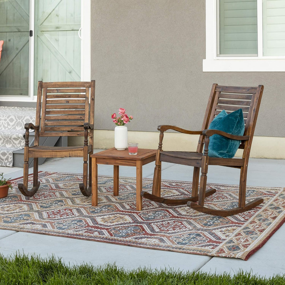 Acacia Wood Slat Back Patio Rocking Chair K10773