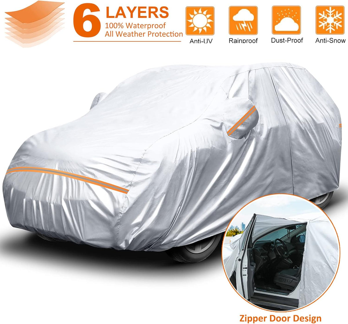Waterproof All Weather Car Cover with Zipper Door & Storage Bag L91429