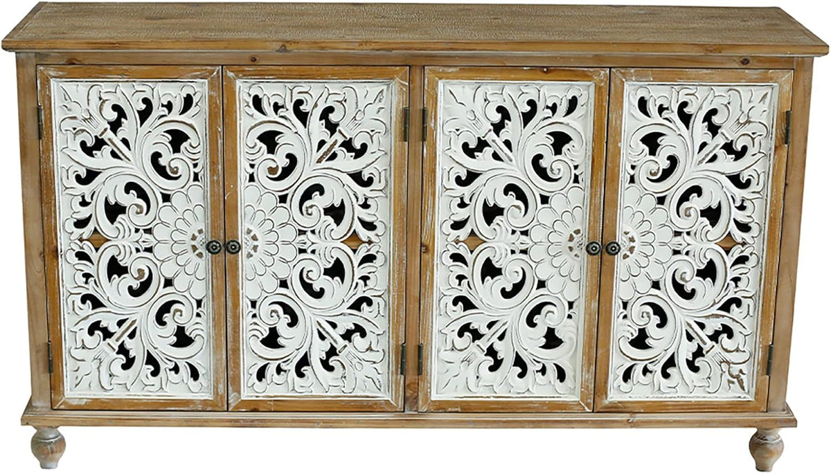 Accent Cabinet with 4 Doors and Wood Carved Floral Doors C951365