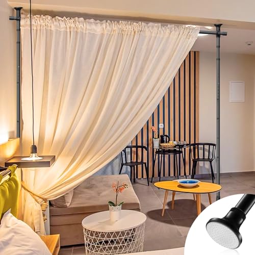 Black Metal Tension Curtain Rod Room Divider I56821
