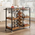 Brown 3 Tier Rolling Bar Cart with Wine Rack F4755
