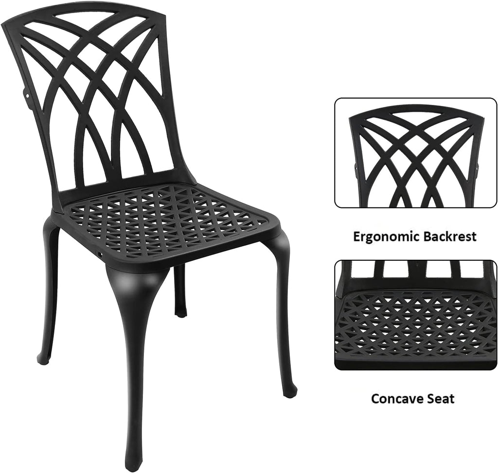 Black Set of 2 Cast Aluminum Outdoor Dining Chairs U472770