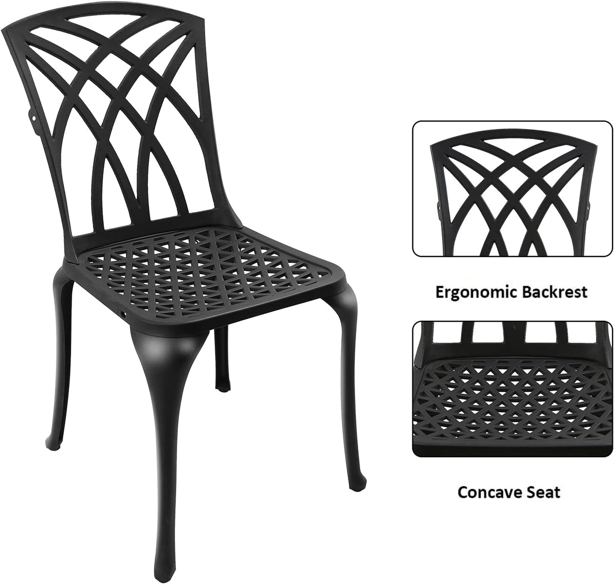 Black Set of 2 Cast Aluminum Outdoor Dining Chairs U472770