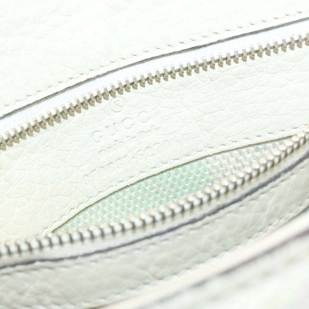 White Leather Bamboo Handbag T3136