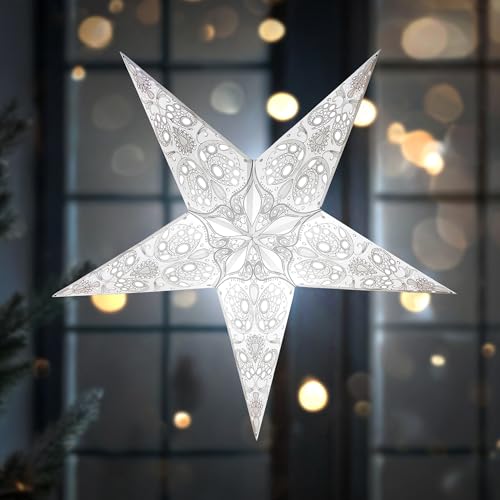 24 Inch White 3D 5-Point Paper Star Lantern E689571