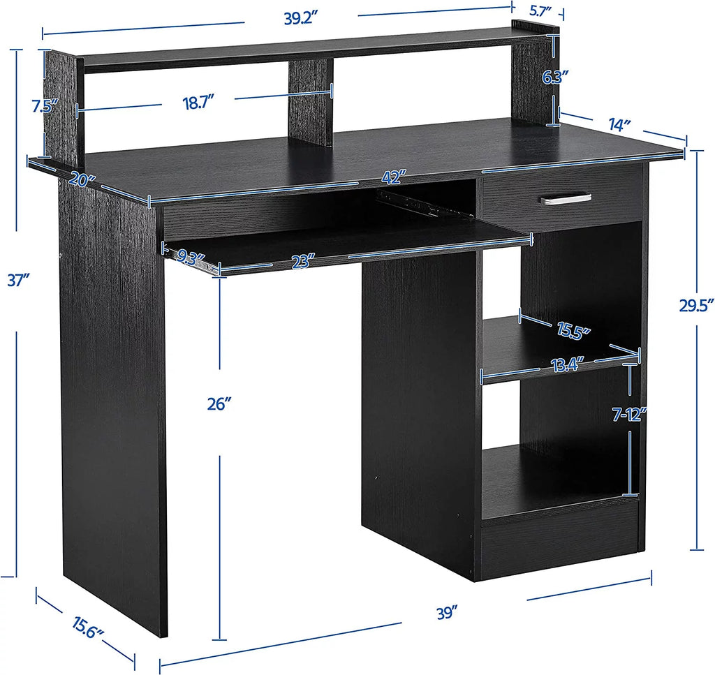 Wood Computer Desk with Drawers and Keyboard Tray W956