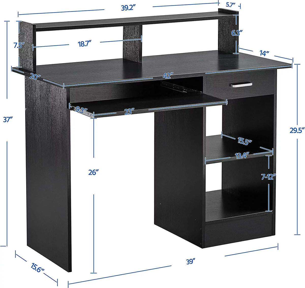 Wood Computer Desk with Drawers and Keyboard Tray W956