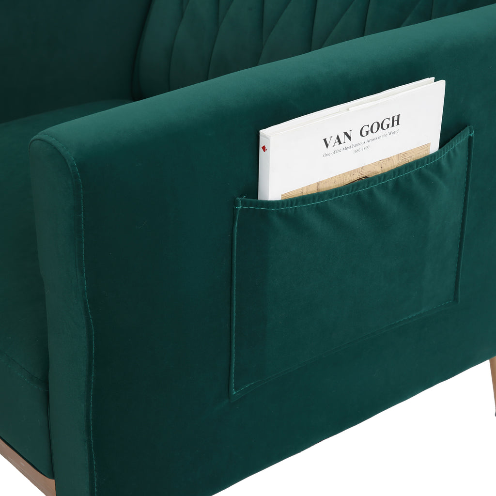 Velvet Accent Chair with Ottoman Set, Gold Legs, Upholstered Single Sofa J62366