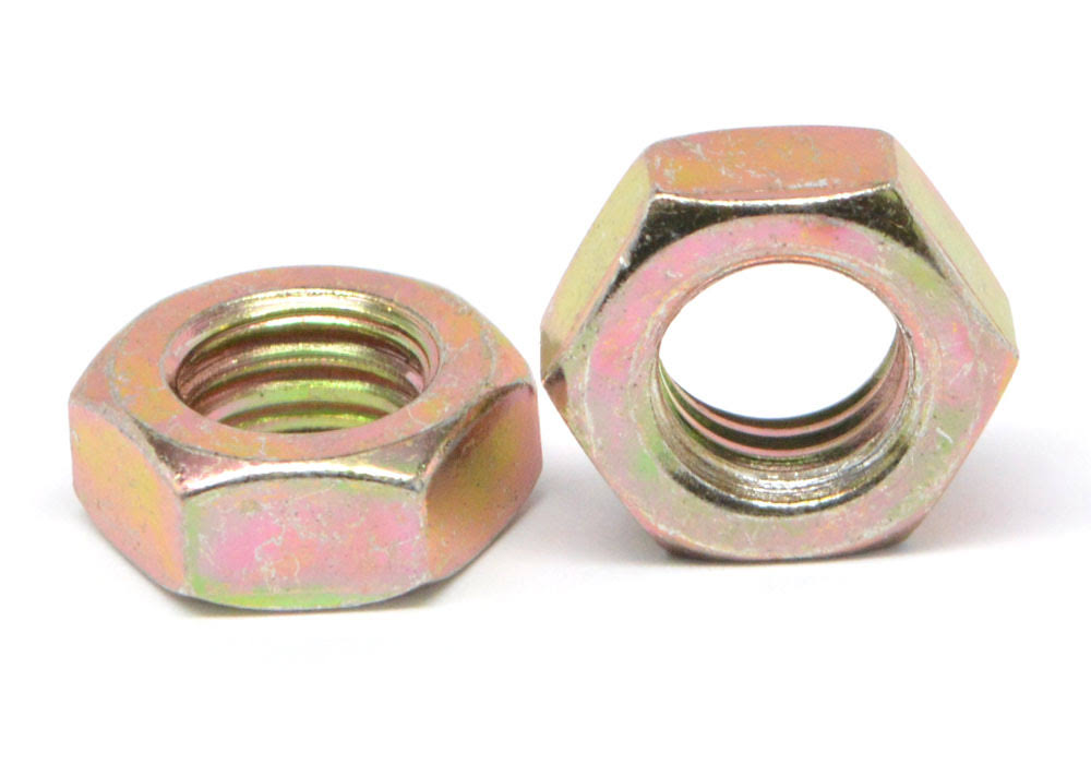 1/4-28 x 7/16 x 3/16 Fine Thread Hex Machine Screw Nut Low Carbon Steel Yellow Zinc Plated L24686