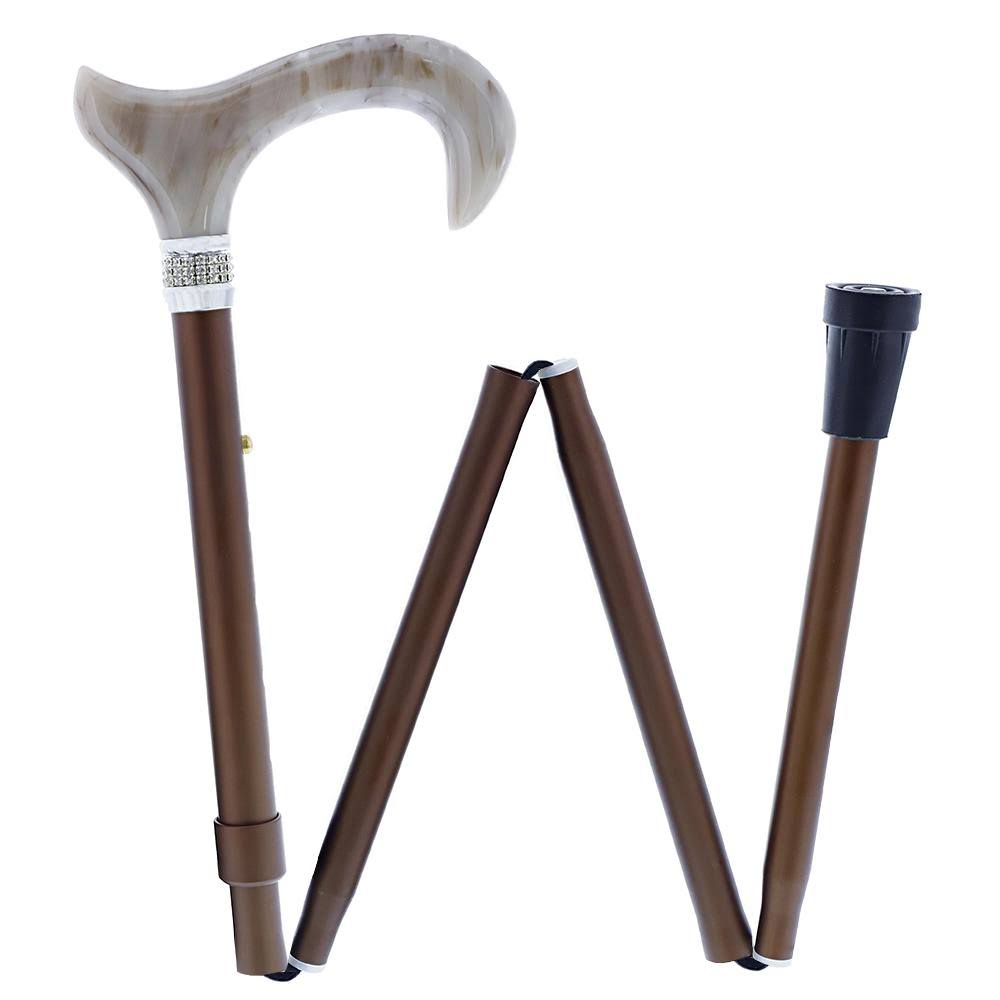 Champagne Pearlz Adjustable Folding Cane with Rhinestone Collar U3727
