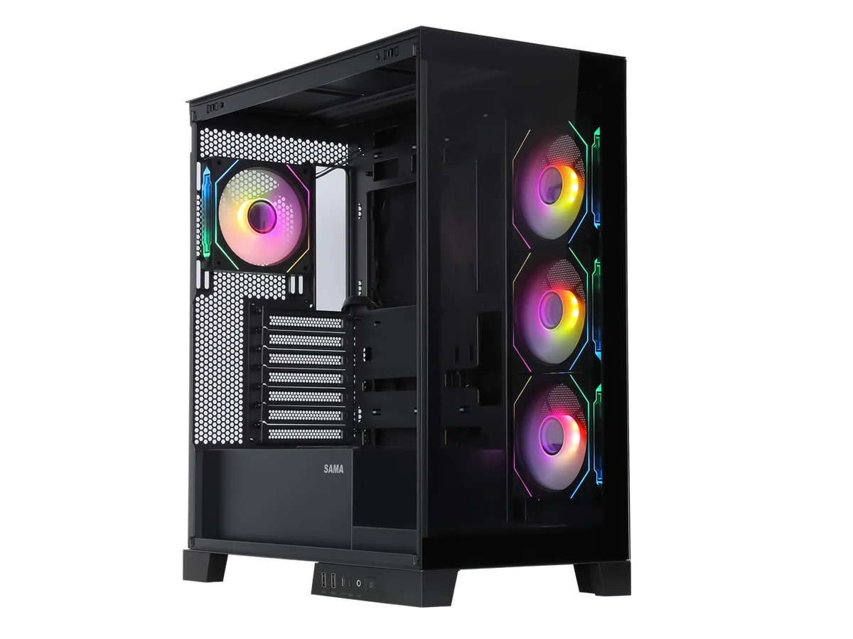 Black Dual USB3.0 and Type C Tempered Glass ATX Mid Tower Gaming Computer Case with 4 x 120mm ARGB Fans A11403