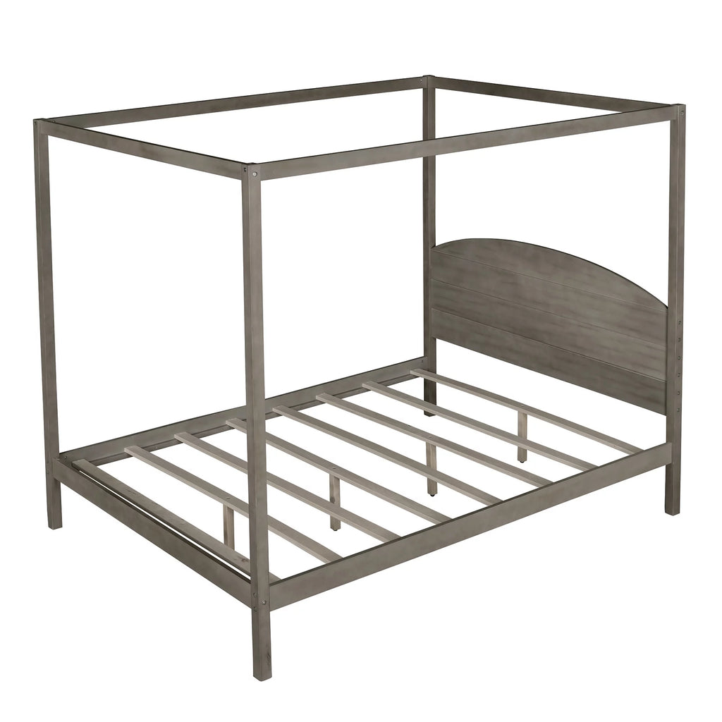 Wood Queen Size Canopy Bed with Headboard V3128