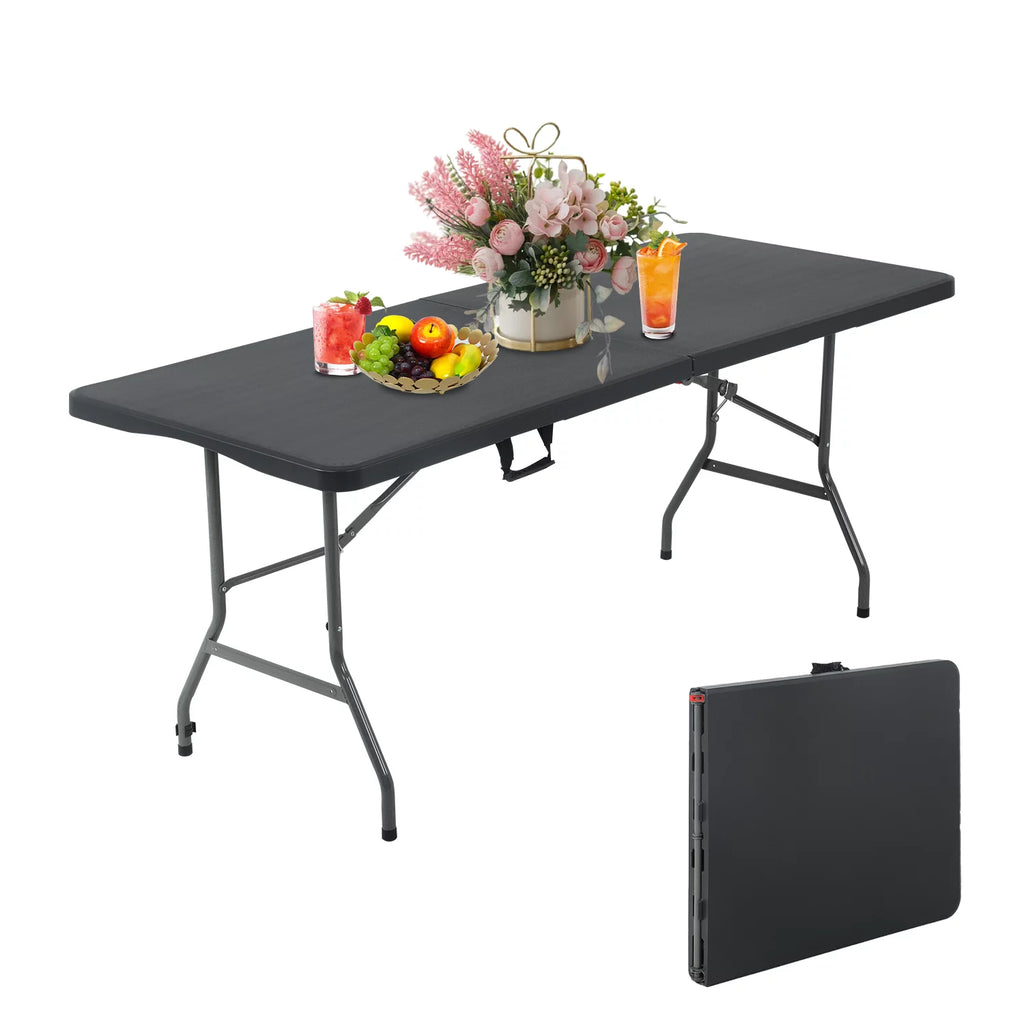Black 6ft Plastic Folding Table with Carrying Handle U440410
