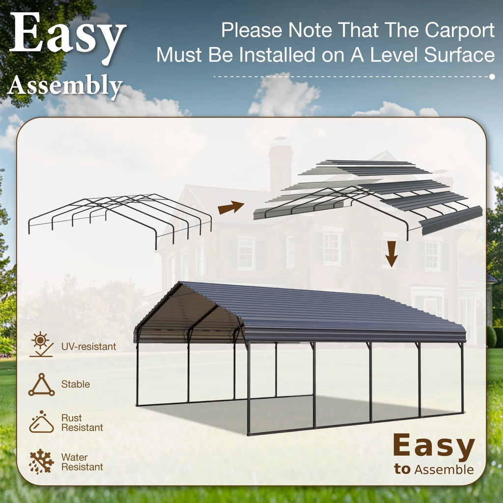 20 x 20 ft Metal Carport with Galvanized Steel Roof H583