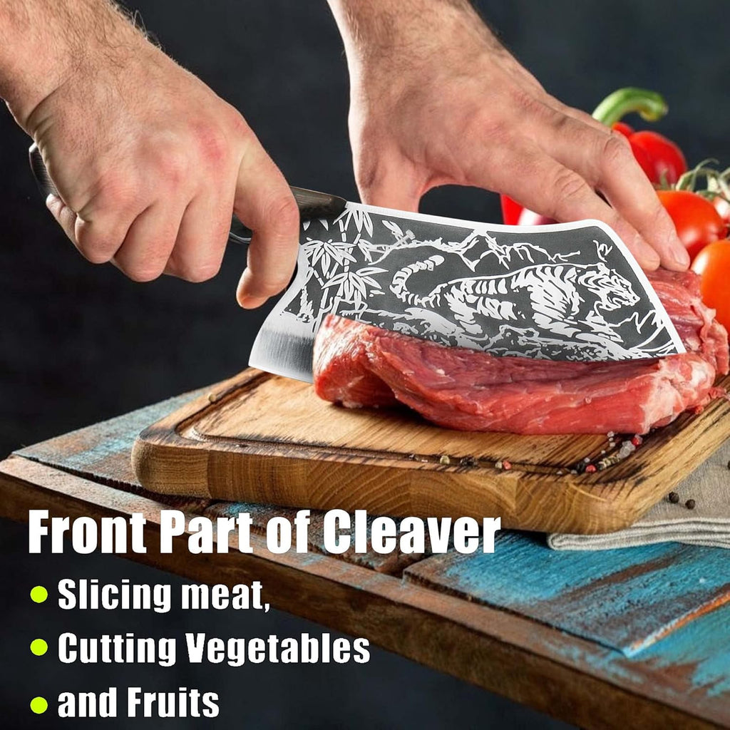High Carbon Steel Full Tang Meat Cleaver with Solid Wooden Handle X941450