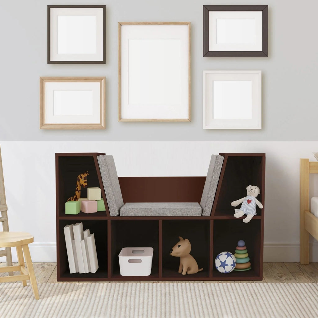 White Kids Storage Cabinet Bookcase with Cushions R759795
