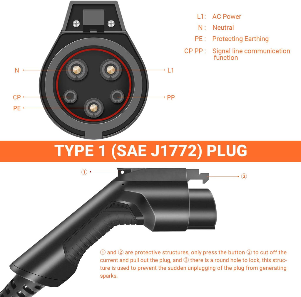 25ft 32A Electric Vehicle Level 2 EV Charger with NEMA 14-50 Plug P349514