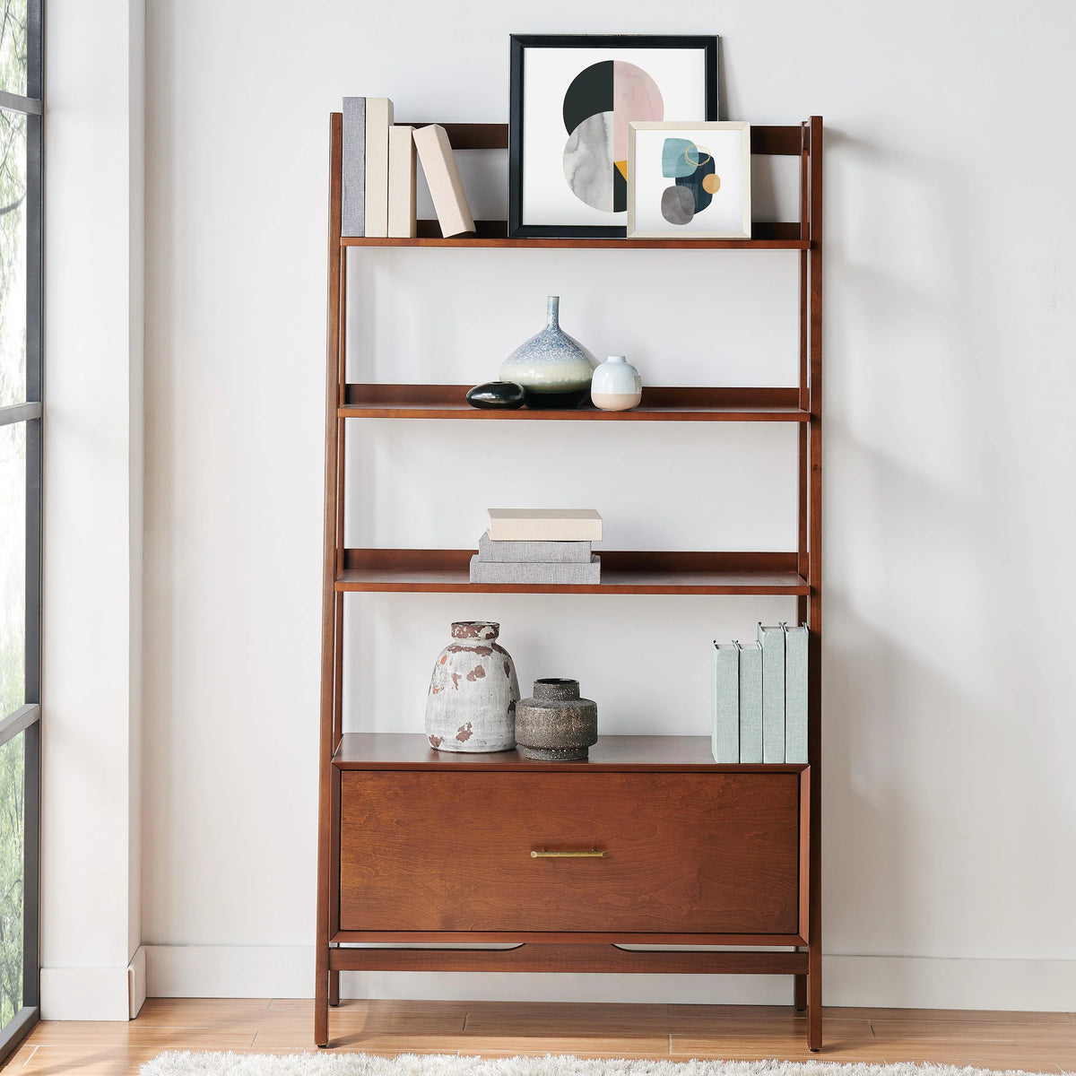 Mahogany Wood 4 Shelf Etagere Bookcase U77839