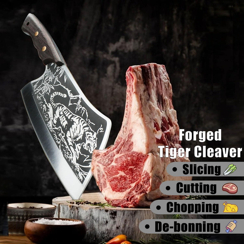 High Carbon Steel Full Tang Meat Cleaver with Solid Wooden Handle X941450