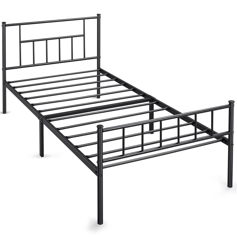 Black Metal Twin Platform Bed with Headboard and Footboard K368092
