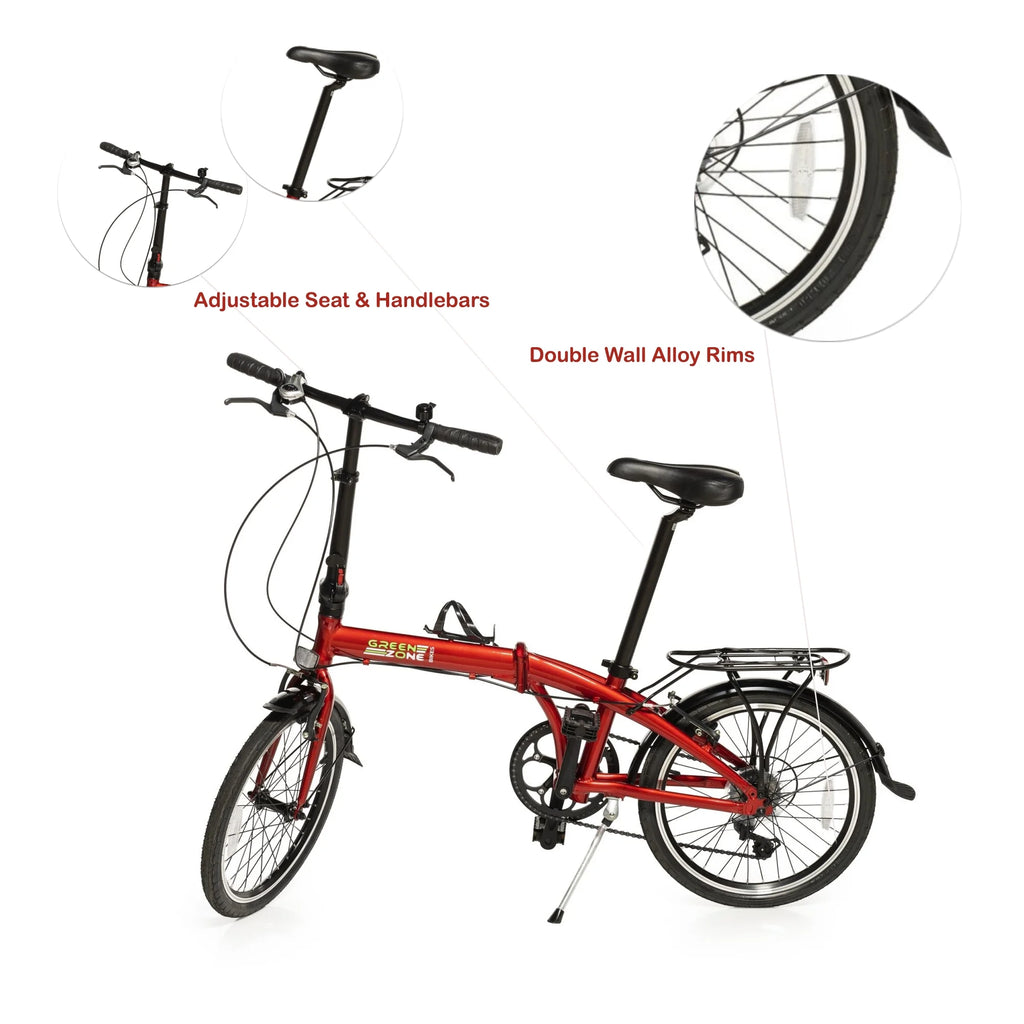 Red 20" Folding Bike with Alloy Frame and Carrying Bag L9746