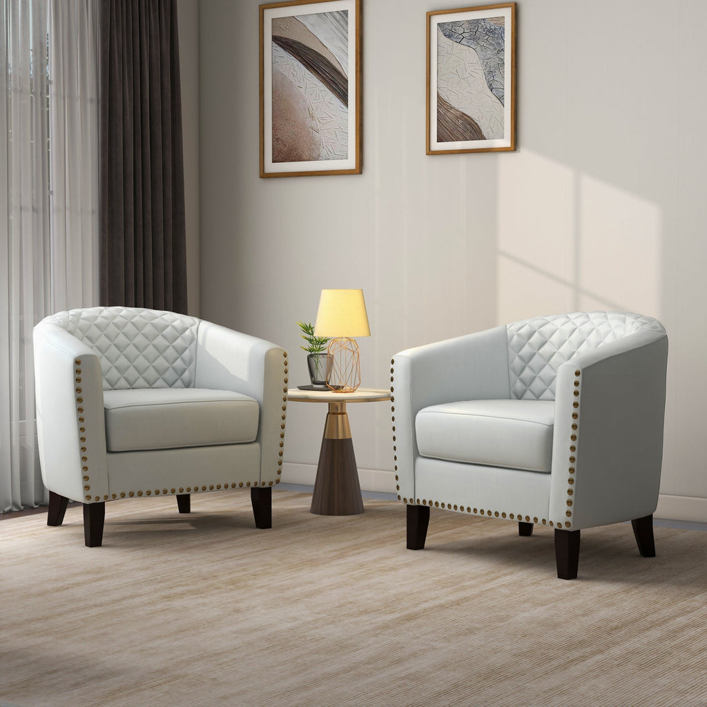 Faux Leather Accent Barrel Chair Set of 2 White C74057