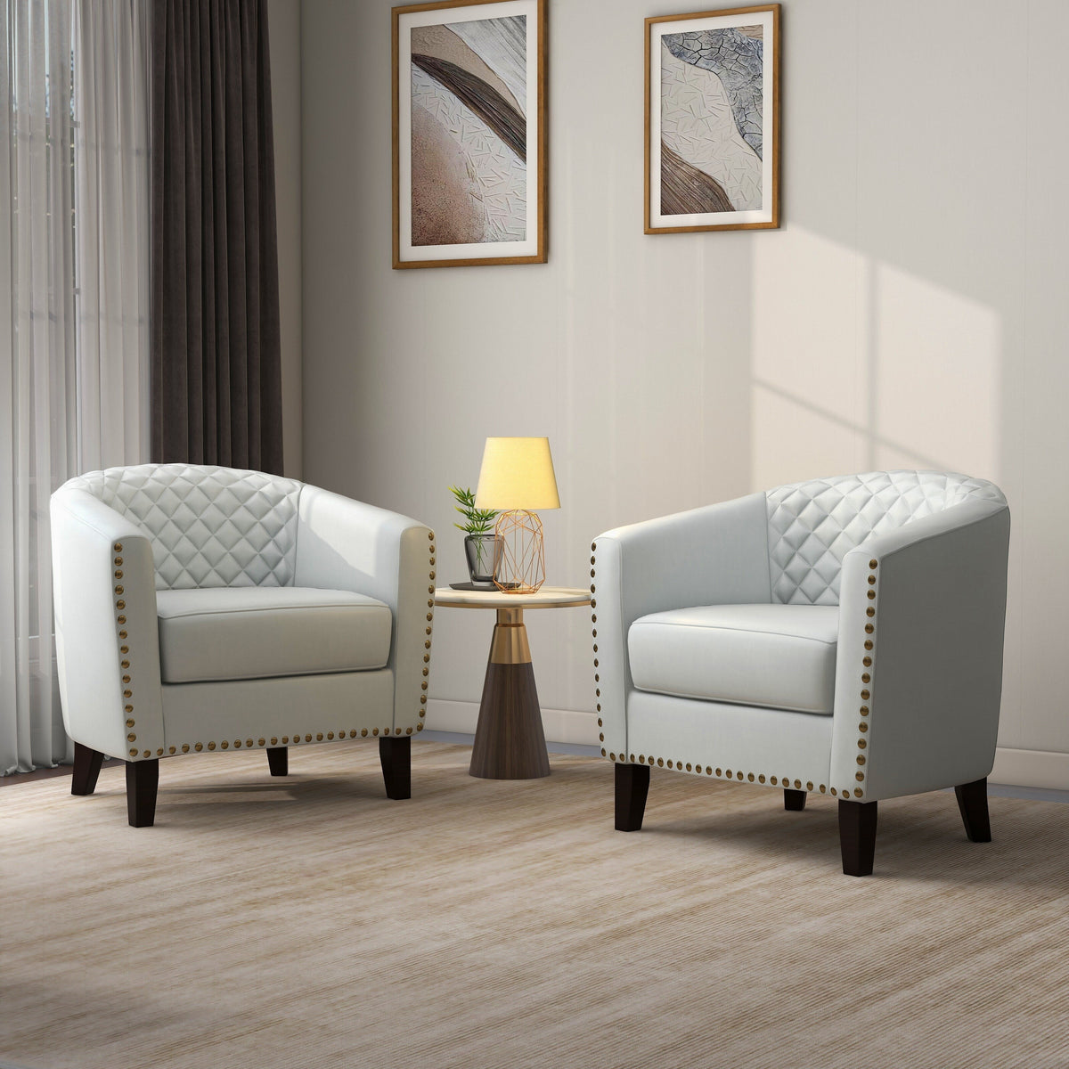 Faux Leather Accent Barrel Chair Set of 2 White C74057