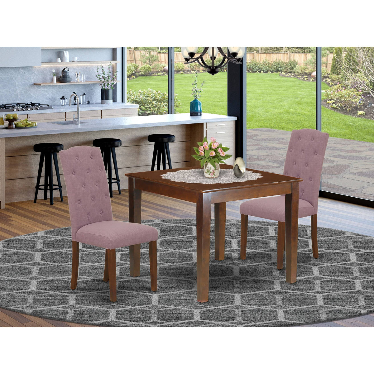 5pc Dining Set with Round Dinette Table and Four Parson Chairs O7823
