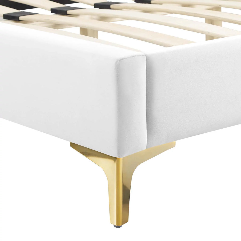 White Velvet Queen Size Tufted Platform Bed Frame S4784