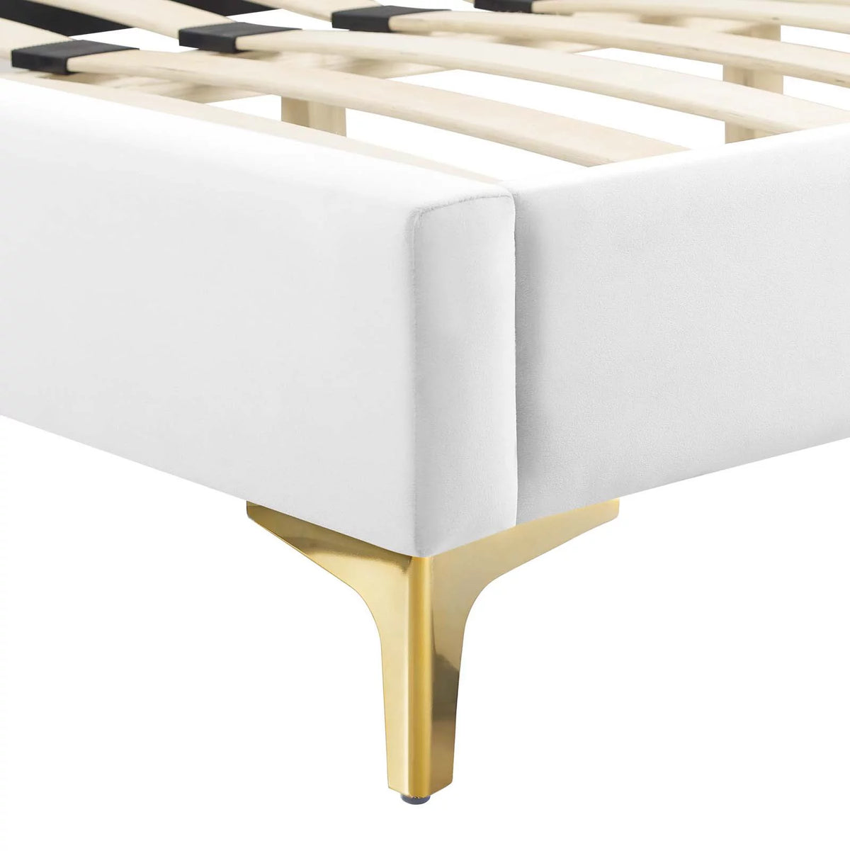 White Velvet Queen Size Tufted Platform Bed Frame S4784