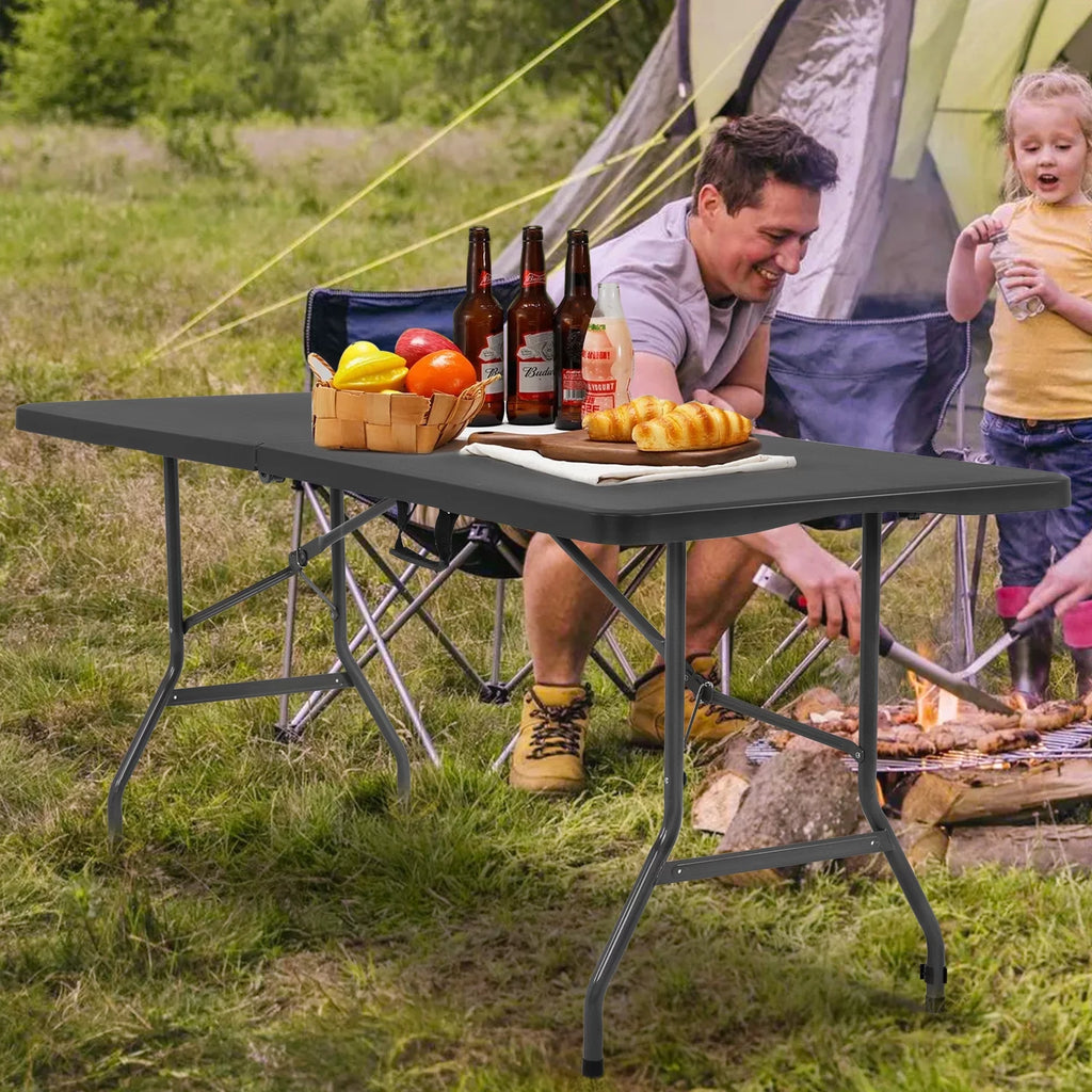Black 6ft Plastic Folding Table with Carrying Handle U440410