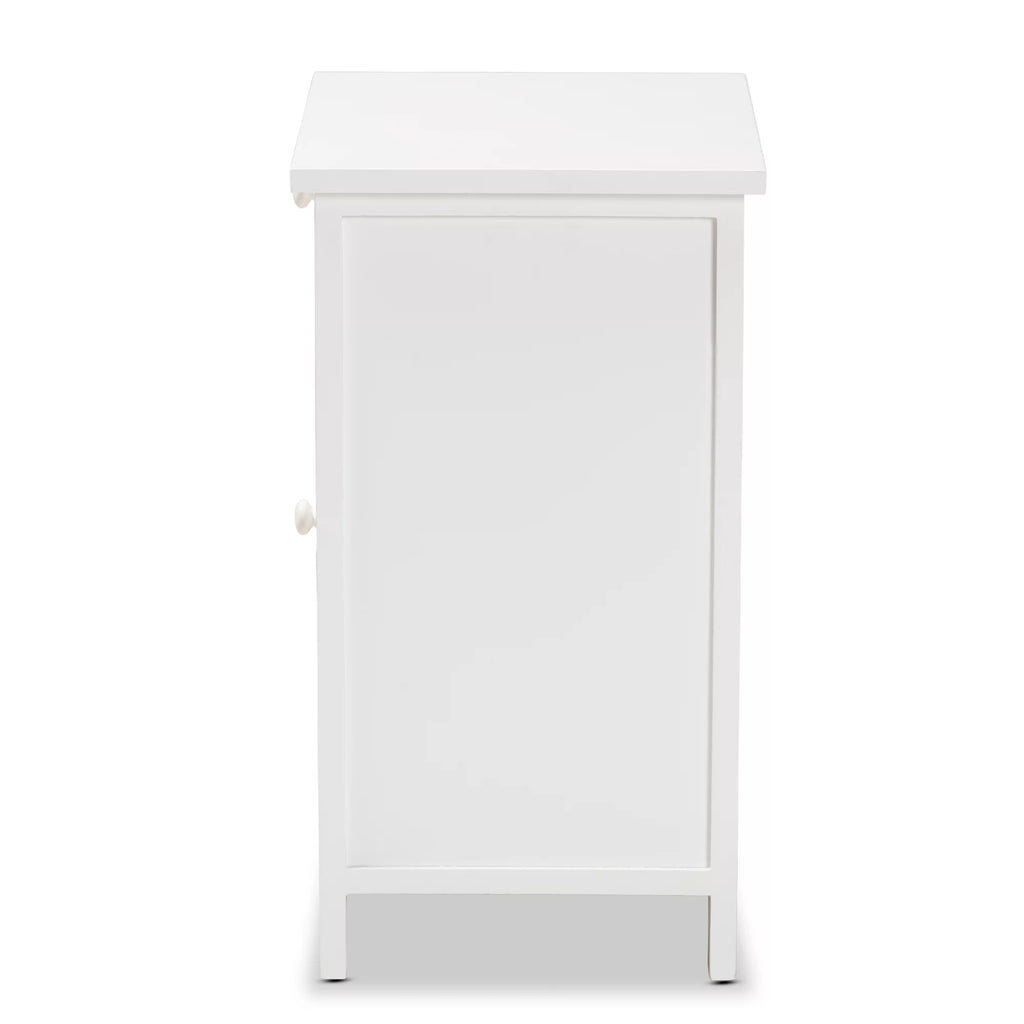 White Wood and Rattan 2-Door End Table C4618
