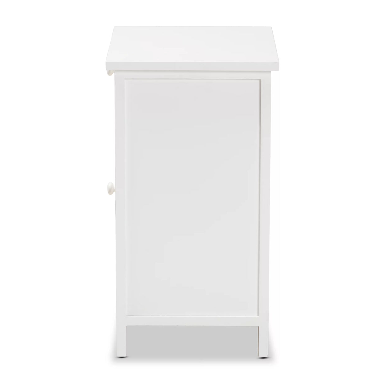 White Wood and Rattan 2-Door End Table C4618