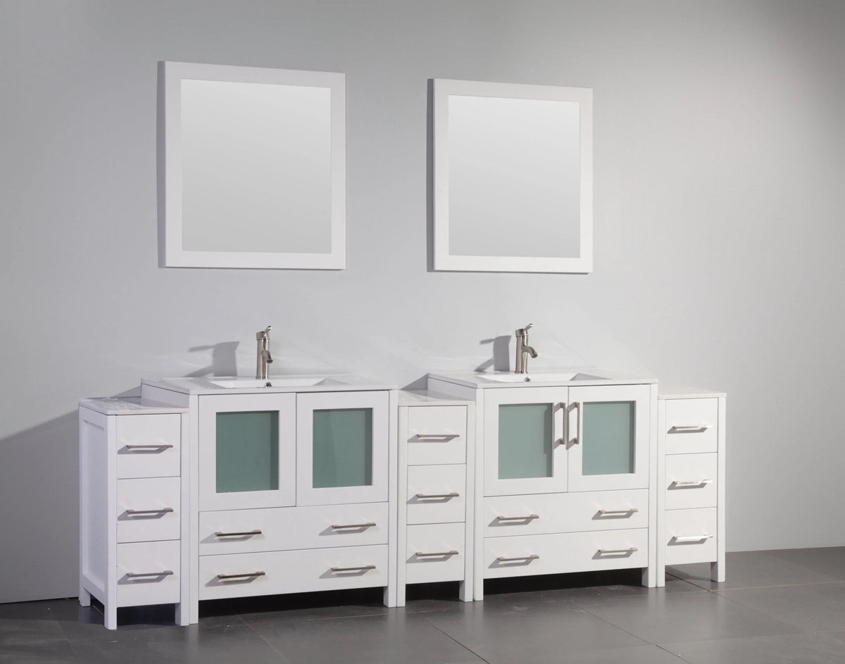 96 in. Double Sink Vanity Cabinet with Ceramic Sink & Mirror White X448