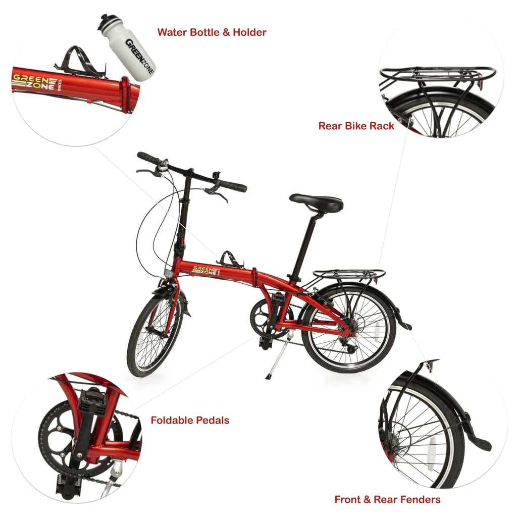 Red 20" Folding Bike with Alloy Frame and Carrying Bag L9746
