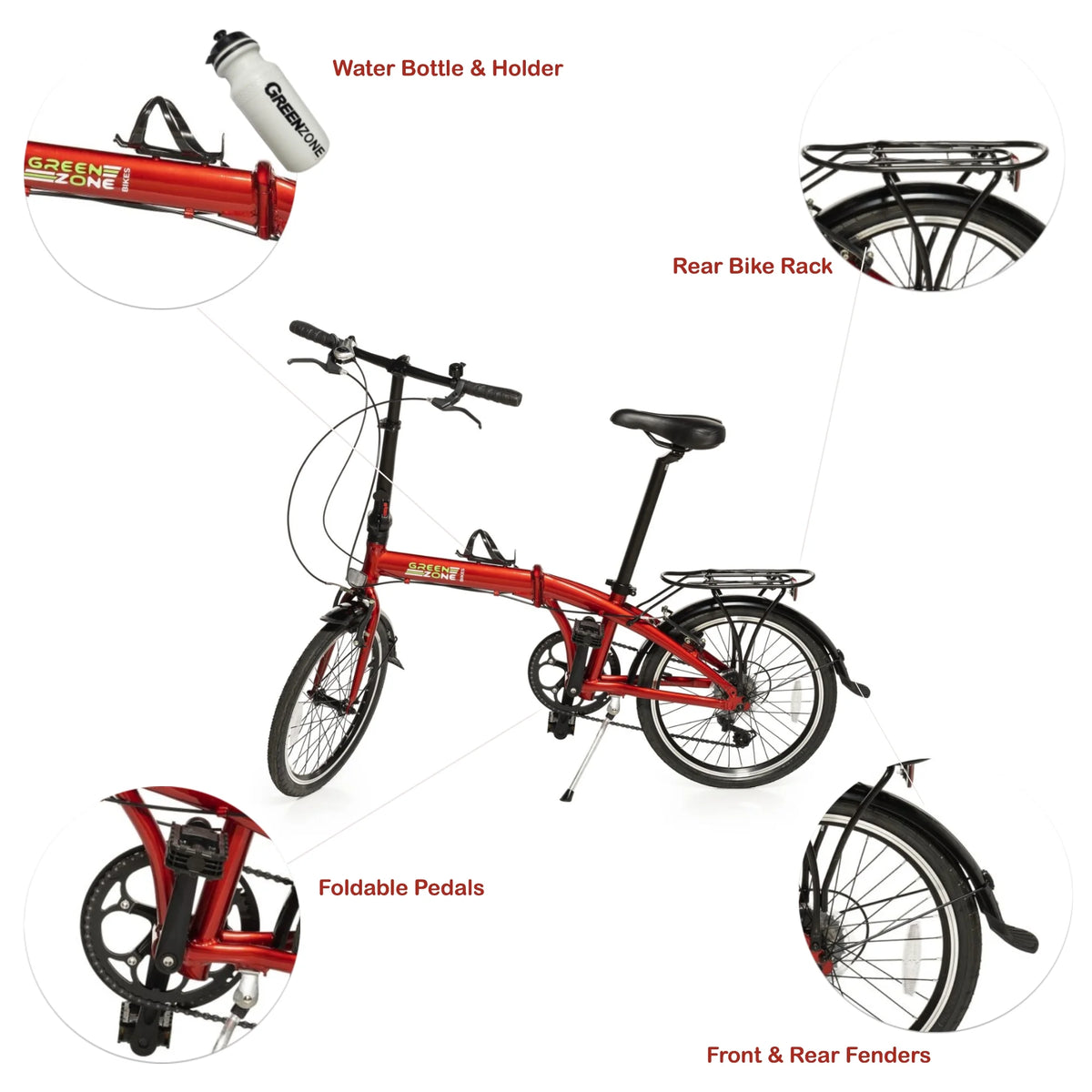 Red 20" Folding Bike with Alloy Frame and Carrying Bag L9746