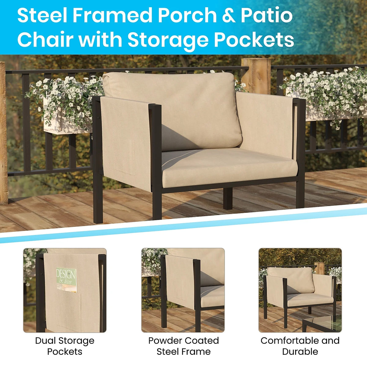 Light Gray Steel Patio Lounge Chair D1322