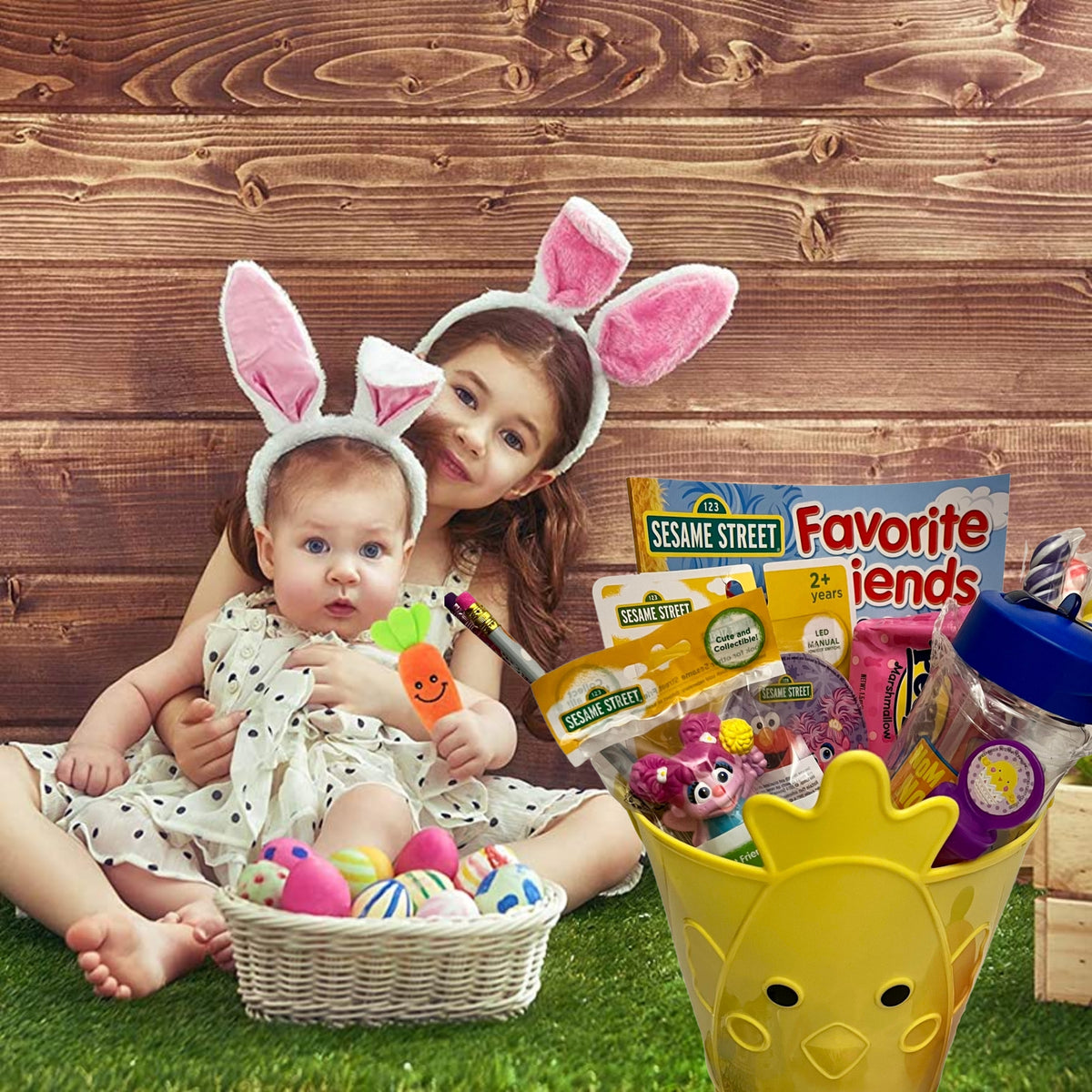 Sesame Street Easter Basket with Collectible Toy Tumbler Led Night Light Coloring Book Bubbles Candies X49045
