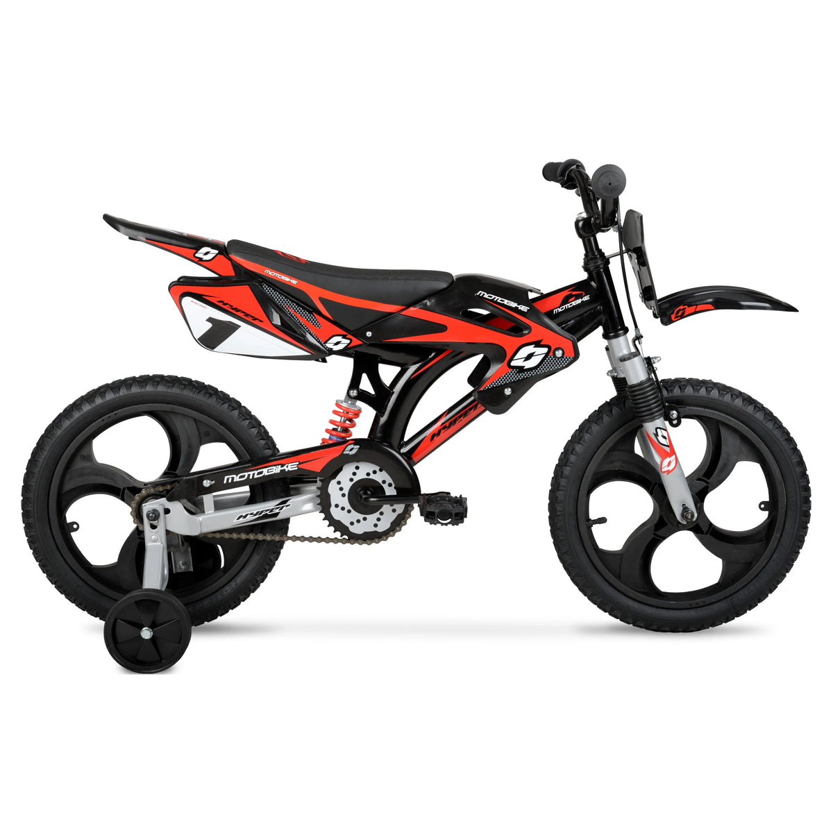 16 Kids Moto Bike with Training Wheels, Black/Red U96022