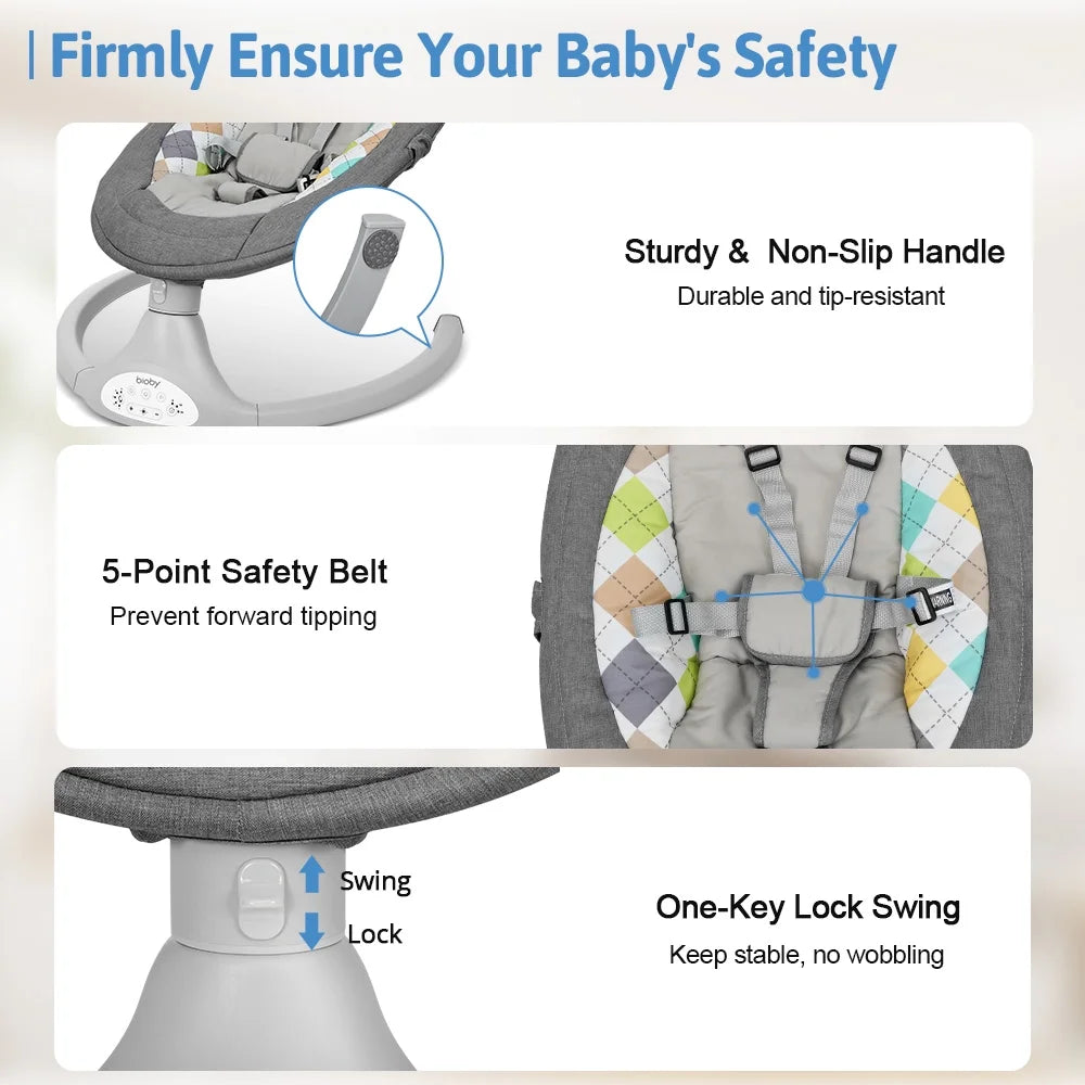 Electric Baby Swing with Remote Control, 5 Swing Speeds, Grey E519765