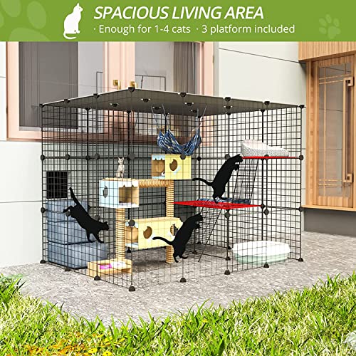 Outdoor Cat Cages Enclosure with Enter Door, 55.1Lx41.3Wx41.3H Cat House Playpen O905253