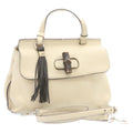 White Leather Bamboo Handbag T3136