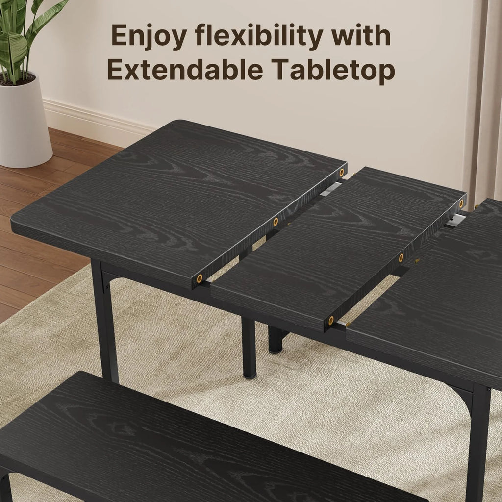 Black Extendable Dining Table Set with 2 Benches U893
