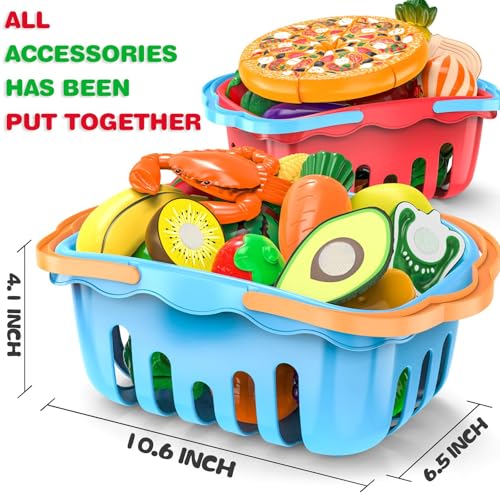 120 Pcs Cutting Play Food Toy with 2 Colors Storage Baskets T782