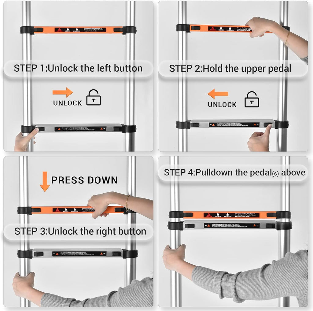 Telescoping Ladder 12.5FT Aluminum Lightweight Collapsible Ladder, 330lbs Capacity F620