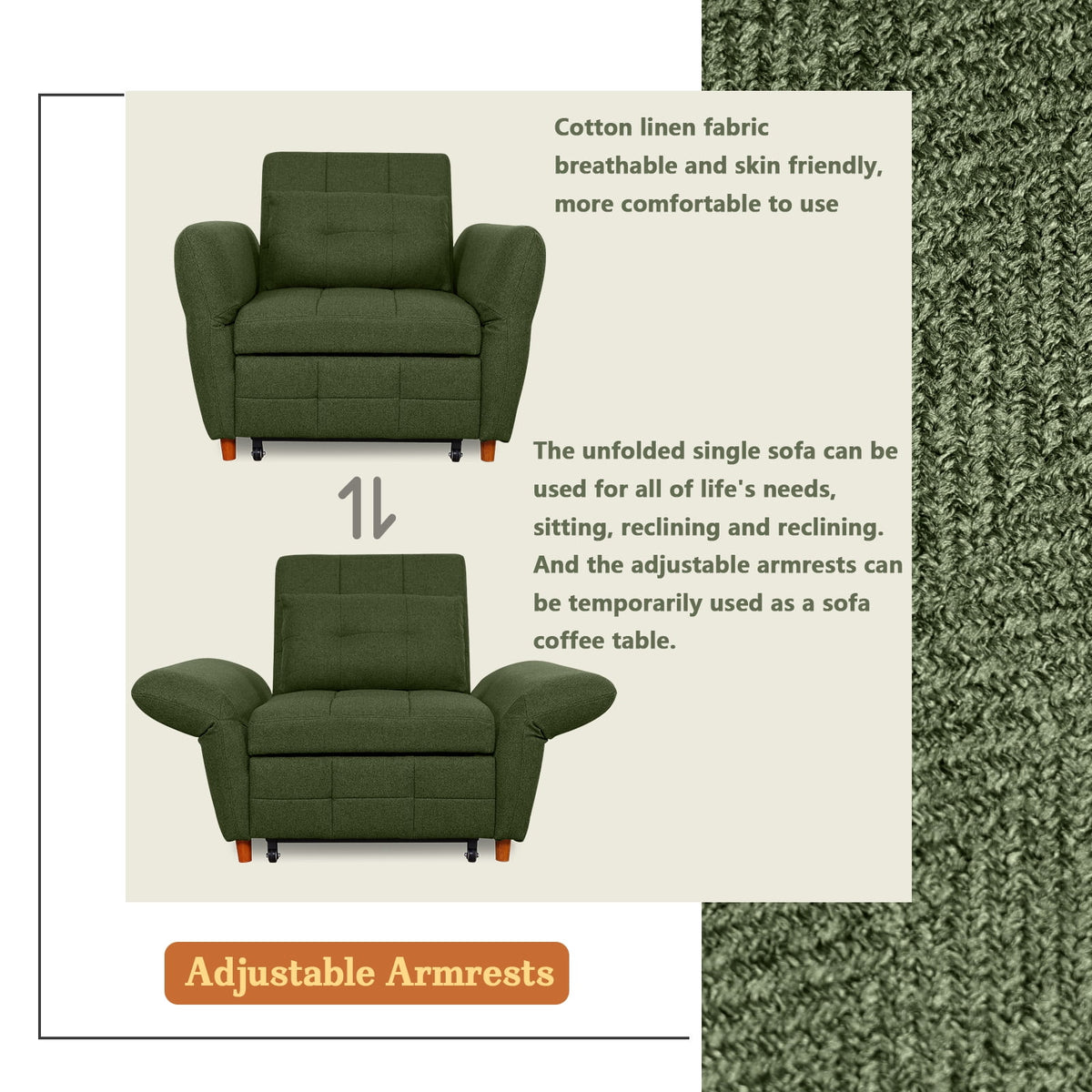 3-in-1 Convertible Sleeper Sofa Bed with Adjustable Backrest Z7957